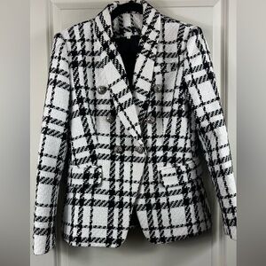 Classic Black and White Tweed Plaid Blazer
